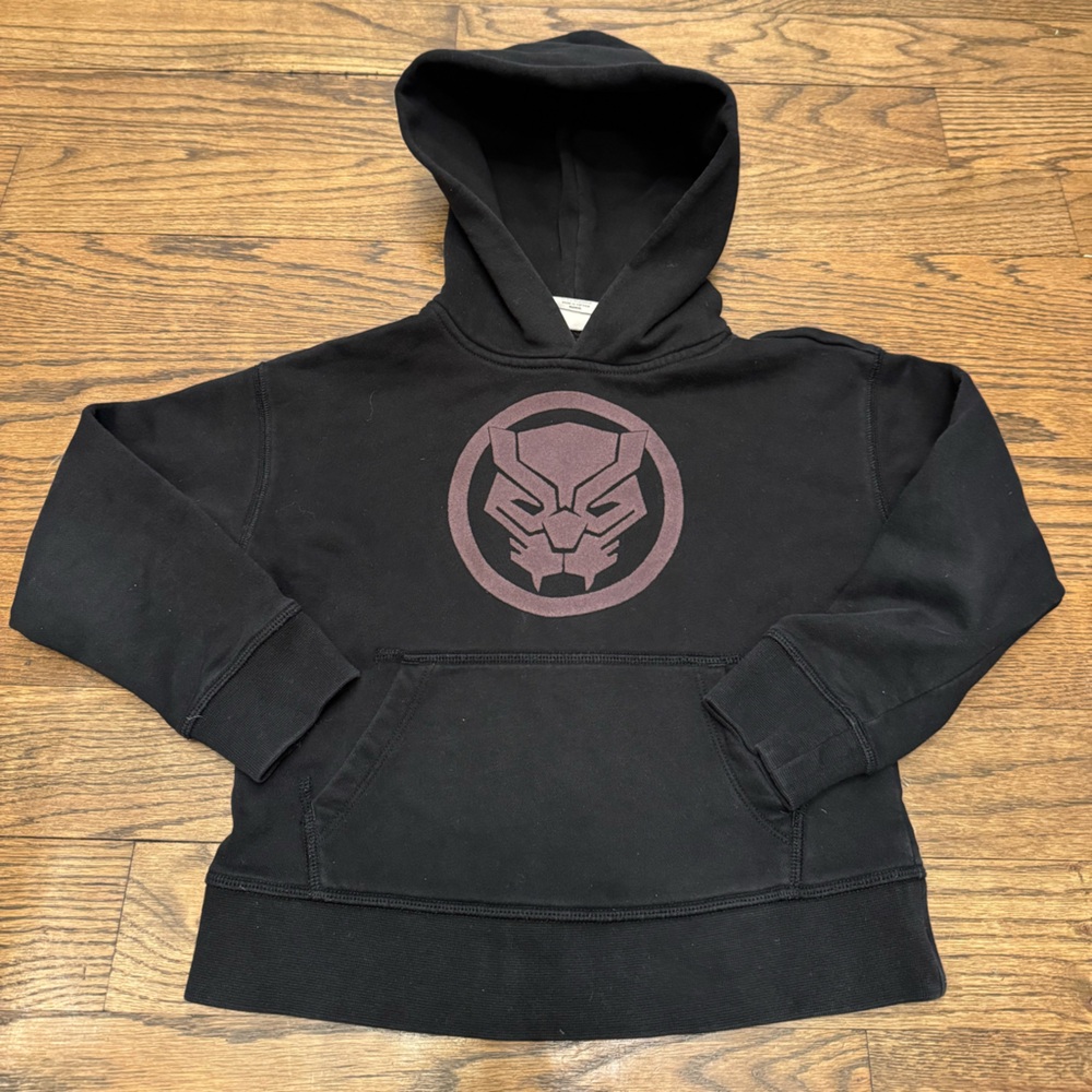 Gap Kids x Marvel Black Panther Hoodie Size 4/5 or 6/7 Black Velour Logo